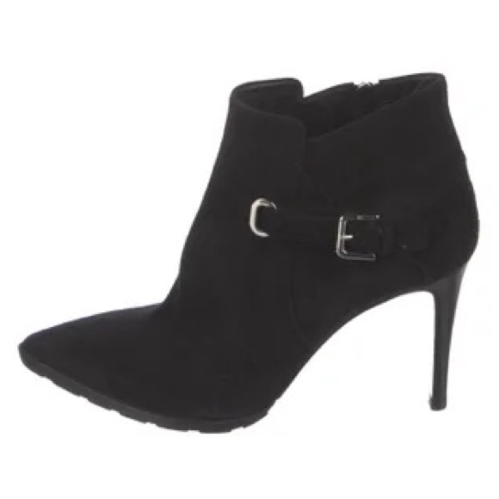 Ralph Lauren Collection Black Suede Buckle Pointed Toe Ankle Heel Boot Size 9.5
